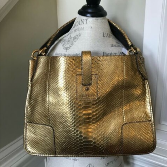 NWT Belstaff Satchel Shoulder Bag Purse Tote Gold - Picture 6 of 12